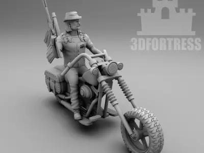 Biker with a flag 3D print model