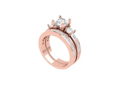 3 Stone Engagement Ring With Princess band Bridal Set 3D print model