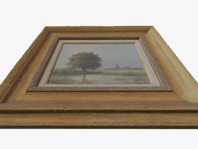3D Scan Old Painting with classic gold frame 4 Low-poly 3D model