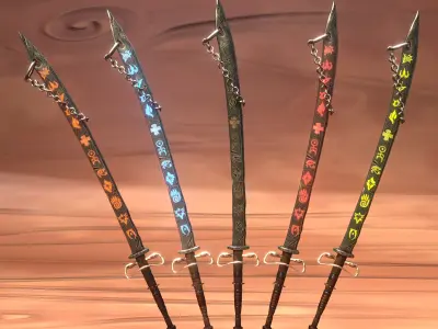 Elemental Runic Sword Pack - 5 Game-Ready Variant Low-poly 3D model