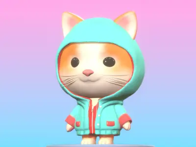 Cute Cat With Jacket  3D model