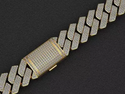 20MM CUBAN LINK CHAIN 3 ROWS DIAMOND BRACELET NECKLACE 3D print model