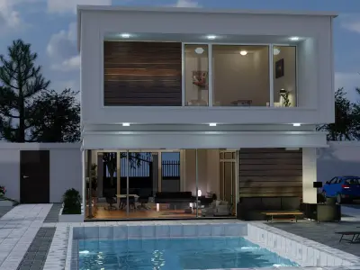 Modern house  Low-poly 3D model