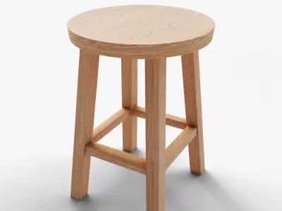 Wooden Stool - Short Seat - Realistic PBR 3D Model Low-poly 3D model