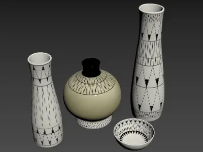 Set Bowl and 3 Vases by Aribia 3D model