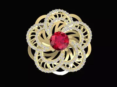 Luxury Filigree Flower Cocktail Ring with Round Gemstone 3D 1233 3D print model