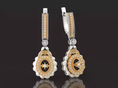 luxury vintage earrings with stones 3D print model