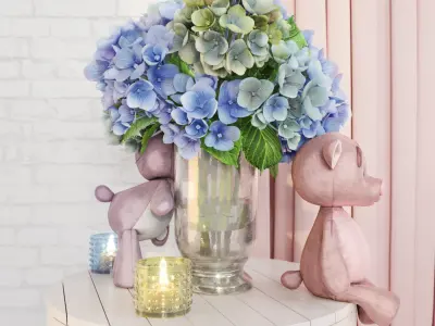 Decorative set with hydrangea and bears Low-poly 3D model