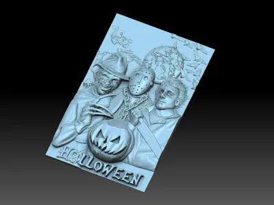 Halloween plaque with three people 3D print model