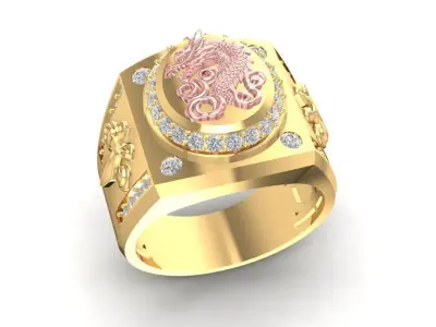 Luxury Men Signet Ring with Engraved Round Top 1946 3D print model