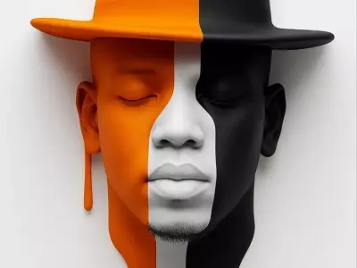 Abstract Split Face Sculpture Orange Black Dripping Paint 3D Low-poly 3D model