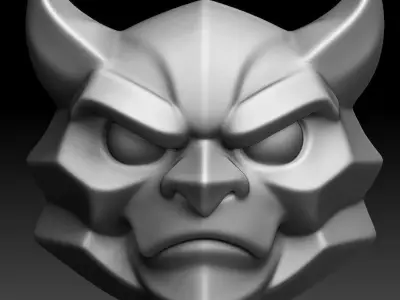 Blue Japanese Oni Demon Mask Stylized 3D print model