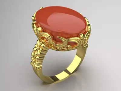 Luxury yellow gold ring with agate stone model gr0118 3D print model
