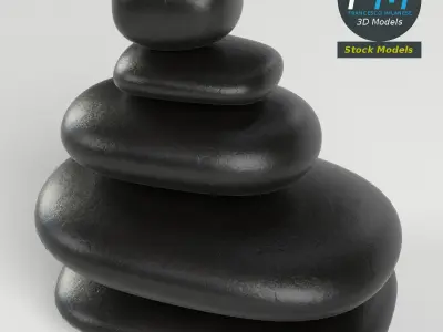 Japanese meditation stones Low-poly 3D model