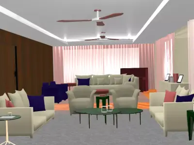 interior living room with couches and chairs 3D model