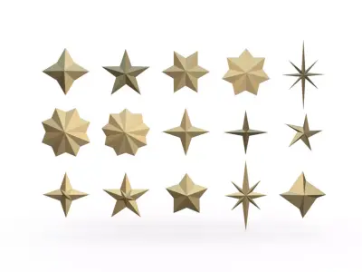 star set low poly group of gold stars 3D print model