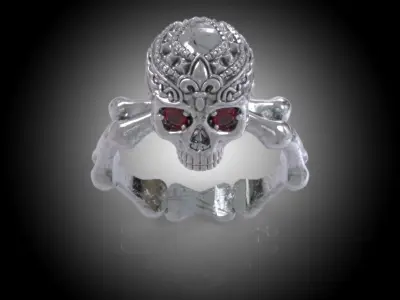 Stylish Skull Ring -Firenze Collection- Silver - Gold - Diamond  3D print model