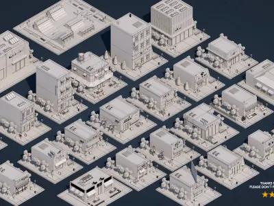 Low Poly City Buildings Pack Low-poly 3D model