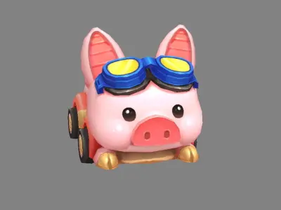 Cartoon Piggy Car--Amusement Park Touring Car Low-poly 3D model