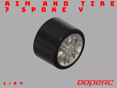 7 Spoke Y - Rims and Tires for Hotwheels - 3D print model 3D print model