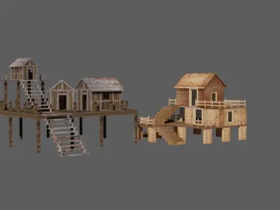 Old wooden shack Low-poly 3D model
