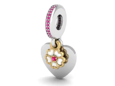 heart dangle charm with flower enamel 3D print model