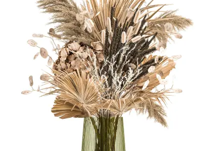 Bouquet of dried flowers in a glass vase 134 3D model