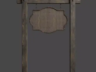 Old Wooden Medieval Tavern Signboard Low-poly 3D model