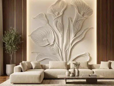 modern Calla lily panel wall decor set relief mural CNC 154  3D model