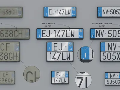 Customizable Italian License Plate 3D Pack  4 Sizes  4k PBR v3 Low-poly 3D model