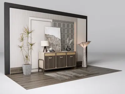 Sideboard with wall panel and flooring 11 3D model