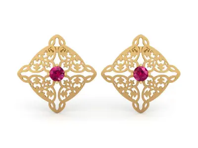 Red diamond Mural Stud Earrings 3D print model