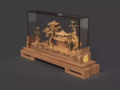 Chinese carved cork display stand  Low-poly 3D model