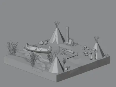 Native American village Low-poly 3D model