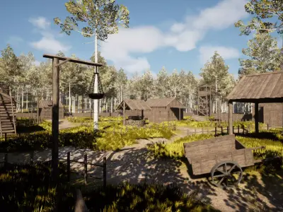 Modular Wooden Village Low-poly 3D model