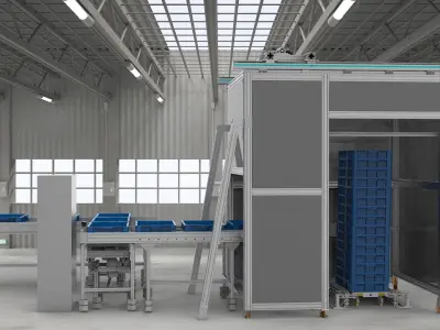 Plastic box stacking conveyor 3D model