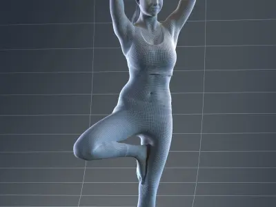 Pre posed Europeaan woman 3D model in sports attire doing yoga 3D model