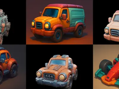 Stylized Car Advanced model bundle 19 pack 100 glb 3D model