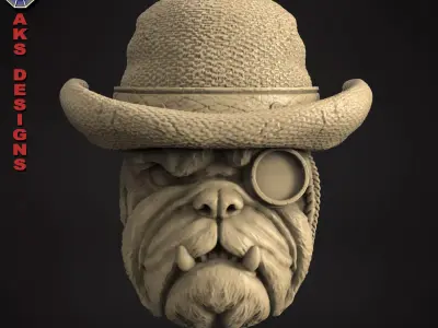 Bulldog gentlemen version 1 Bas relief art for cnc 3D print model