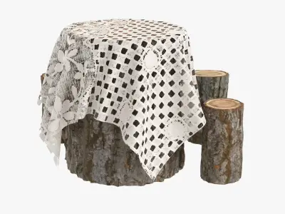 Garden wooden furniture set 02 3D model