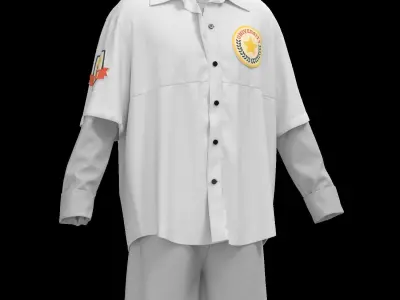 Male longsleeve  shirt and short 3D model