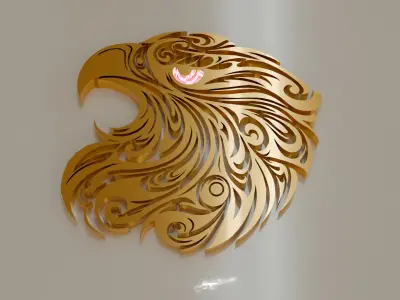 Golden Eagle Head - Ornamental 3D Model Low-poly 3D model