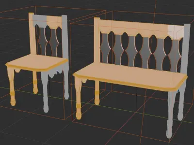 Wooden bench Low-poly 3D model