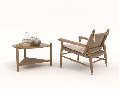 Wooden Table and Armchair set 3D model