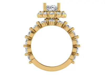 Oval solitare with halo with matching weeding band 3D print model