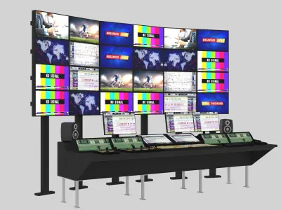 Tv control Room and Production Room Low-poly 3D model