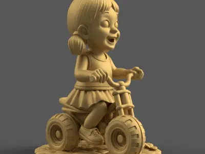 Cute Kid on Bike 3D STL File for Print 3D print model