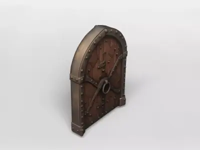 Medieval Arched Wooden Door with Iron Reinforcements 3D model