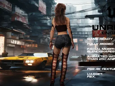 Tattoo girl full rigged - game ready - animated Low-poly 3D model