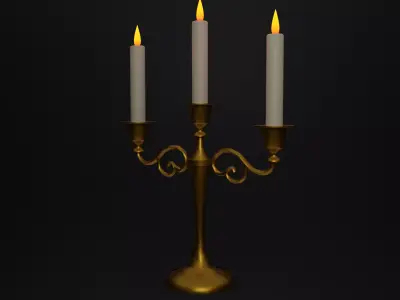 Candlestick golden candle Low-poly 3D model